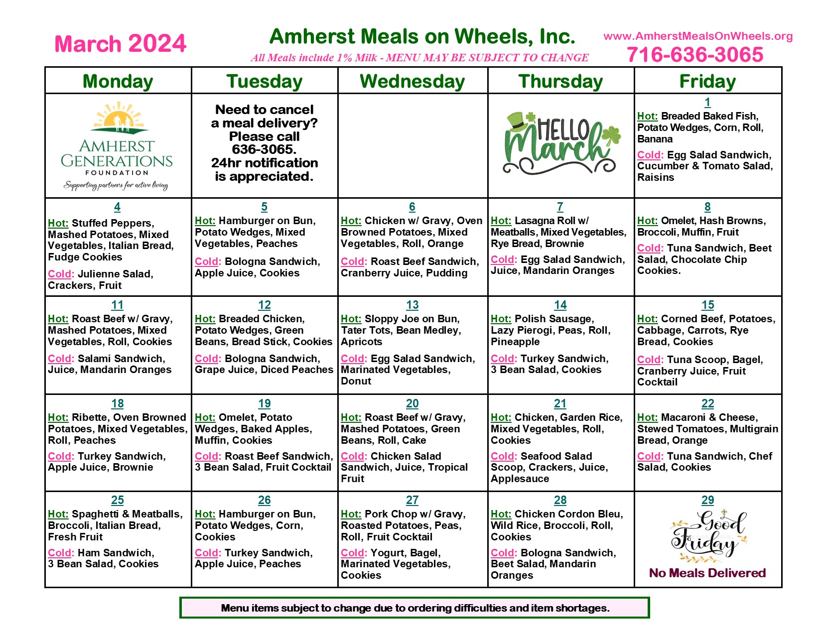 March 2024 menu | Amherst Meals on Wheels